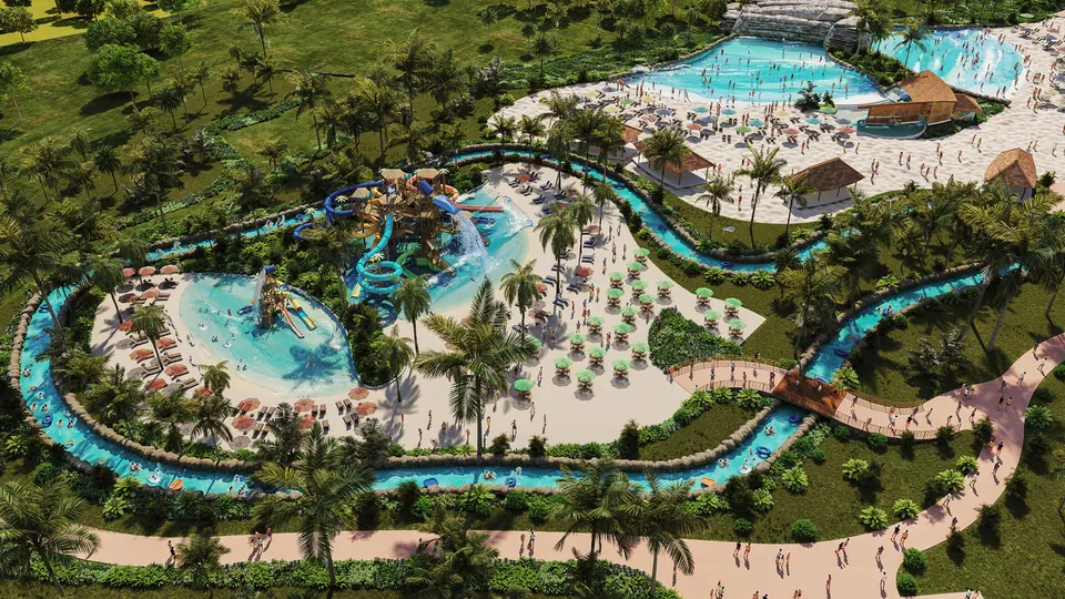 Parque aquático: piscinas e toboáguas